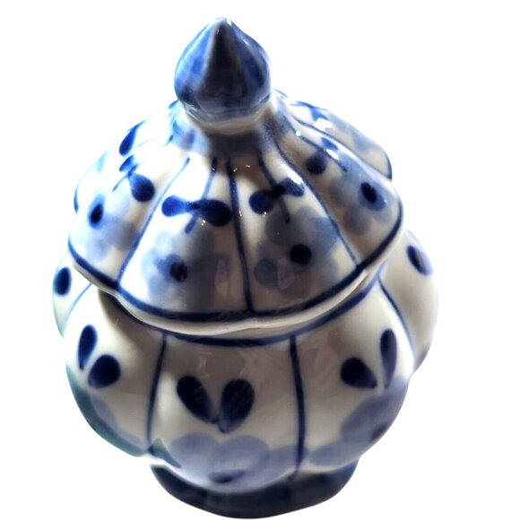 Jar spoon rest Blue White Ceramic country decor floral waves nautical coastal - Picture 4 of 7